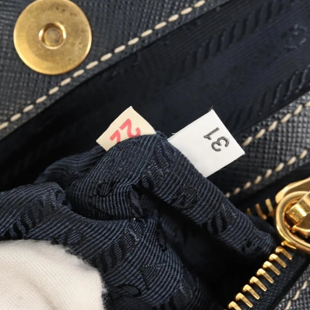 PRADA Hand Bag Nylon Leather Navy Gold - Picture 11 of 16